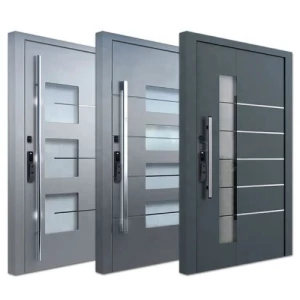 Italian Steel Security Pivot Door with Stained Glass Sides