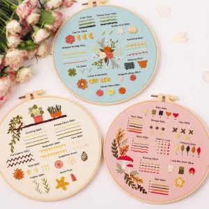 DIY Handcraft Embroidery Starter Kit Cross Stitch Kit 3 pcs Embroidery Set with Tools