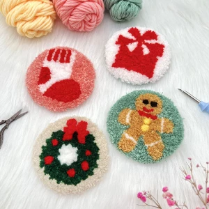 Craft Punch Needle Coaster Kit, Easy Art Work Decor Coasters Kits for Beginners, Tufted Rug Pads DIY Needle Punch Craft