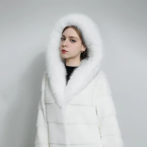 Women Warm Long Eco-friendly Fur Coat Lapel Full-Length Outwear Maxi Fluffy Faux Fur Overcoat with Hood