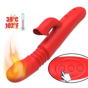 Dildo Rabbit Vibrator for Women Heating Telescopic Rotation Vibrator Tongue Licking Clitoris G-spot Stimulator Adult Sex Toys for Women