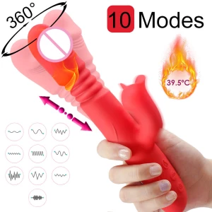 Dildo Rabbit Vibrator for Women Heating Telescopic Rotation Vibrator Tongue Licking Clitoris G-spot Stimulator Adult Sex Toys for Women