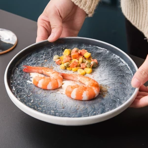 Nordic web celebrity Ceramic Steak Round Flat Plates Home Creative Plates Dim sum Western Plates Set Tableware