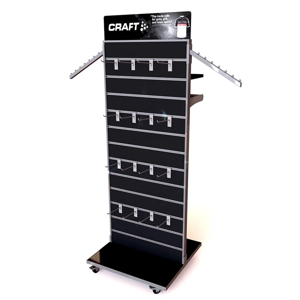Factory custom gift shelf display supermarket hook slatwall floor display rack MDF stand pegboard display