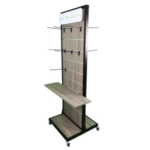 Factory custom gift shelf display supermarket hook slatwall floor display rack MDF stand pegboard display