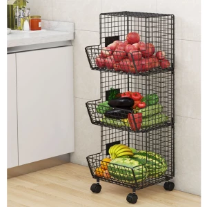 Factory Supply Stackable Kitchen Vegetable Fruit Stand Food Bathroom Body Wash Storage Basket Cart Holder Organizer metal stand wire basket