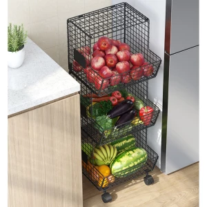 Factory Supply Stackable Kitchen Vegetable Fruit Stand Food Bathroom Body Wash Storage Basket Cart Holder Organizer metal stand wire basket