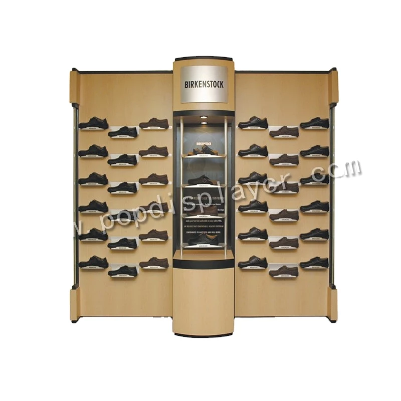 Wholesale wooden 2 sided slatwall unit display for hanging shoes