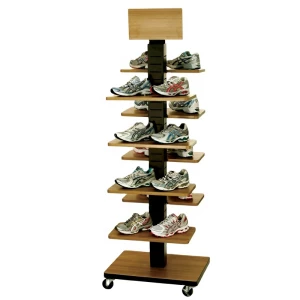 Hign quality retail shop wooden floor sport shoes display stand