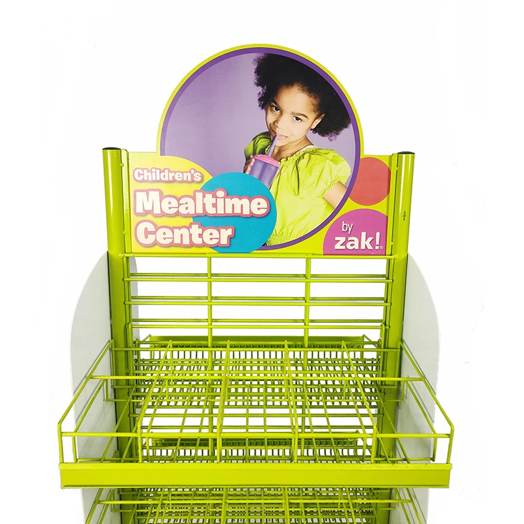 Custom Water Bottle POP Floor Stand Display Metal Display Rack Made in China with sticker