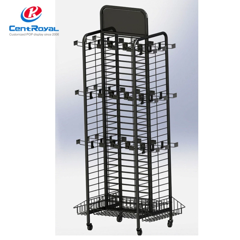 Black Shelves for Supermarket Tradeshow Free Standing metal wire Display Rack