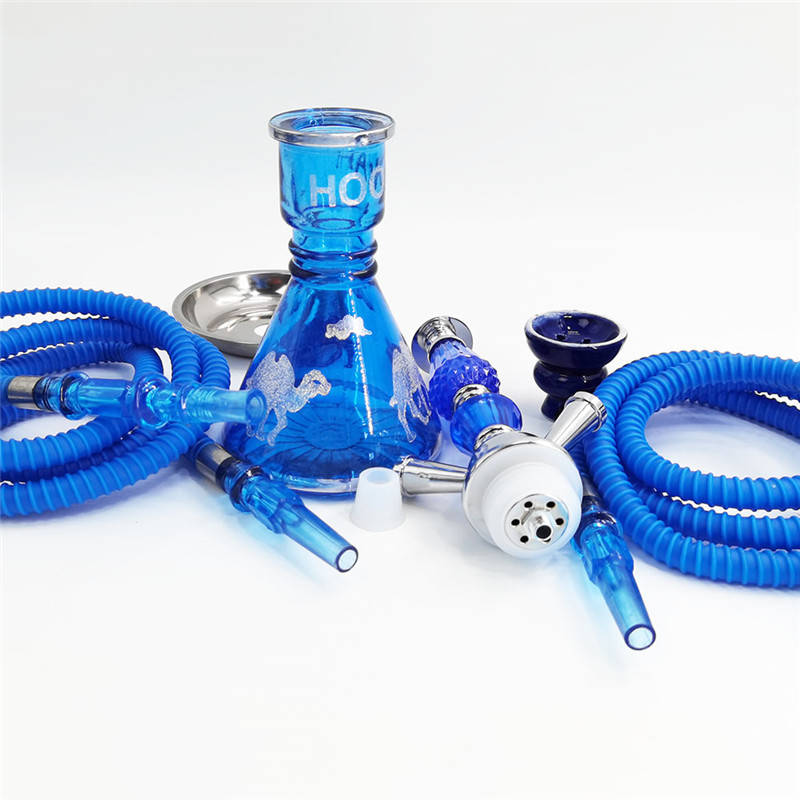 136 Small Blue Glass Hookah With 2 Pipes