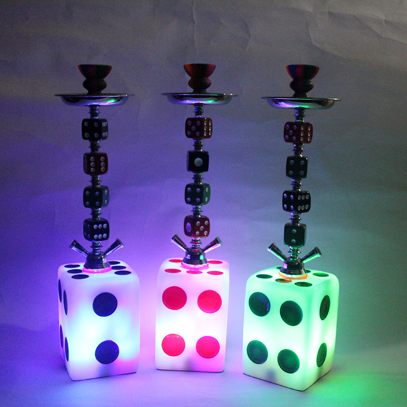 dice hookah 2 hoses bar shisha with led light