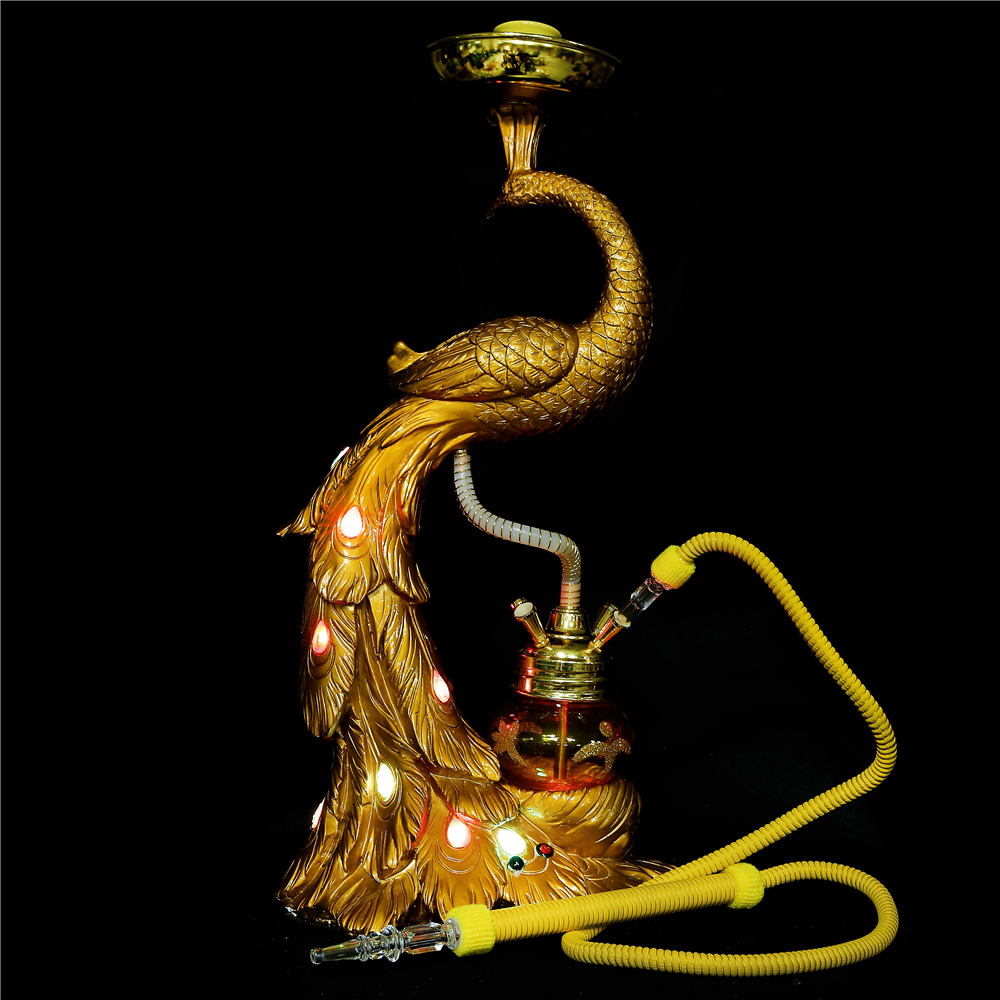 الطاووس شيشا HUGH حجم الحيوان متاح 4 خرطوم الشيشة ، مع مصباح LED