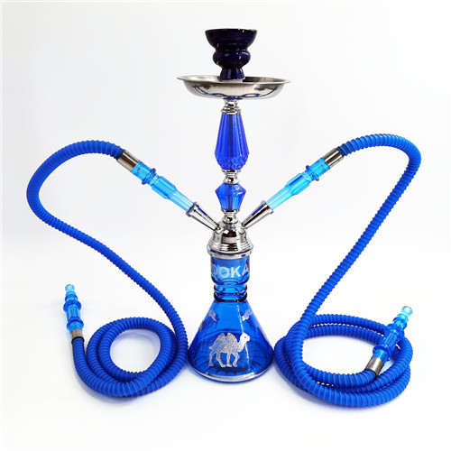 Small Blue Glass Hookah With 2 Pipes