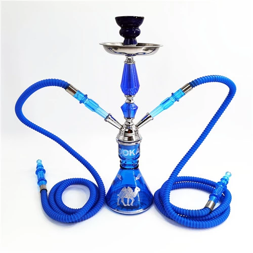 136 Small Blue Glass Hookah With 2 Pipes