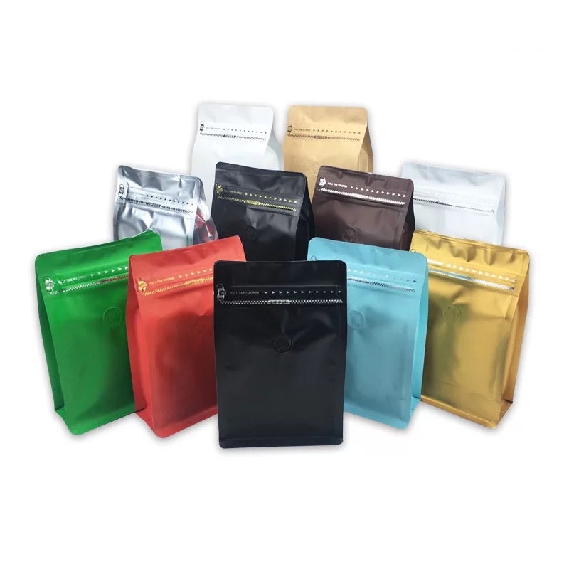 Custom color 8 side sealed flat bottom standing zipper bag for food / tea / coffee / snack