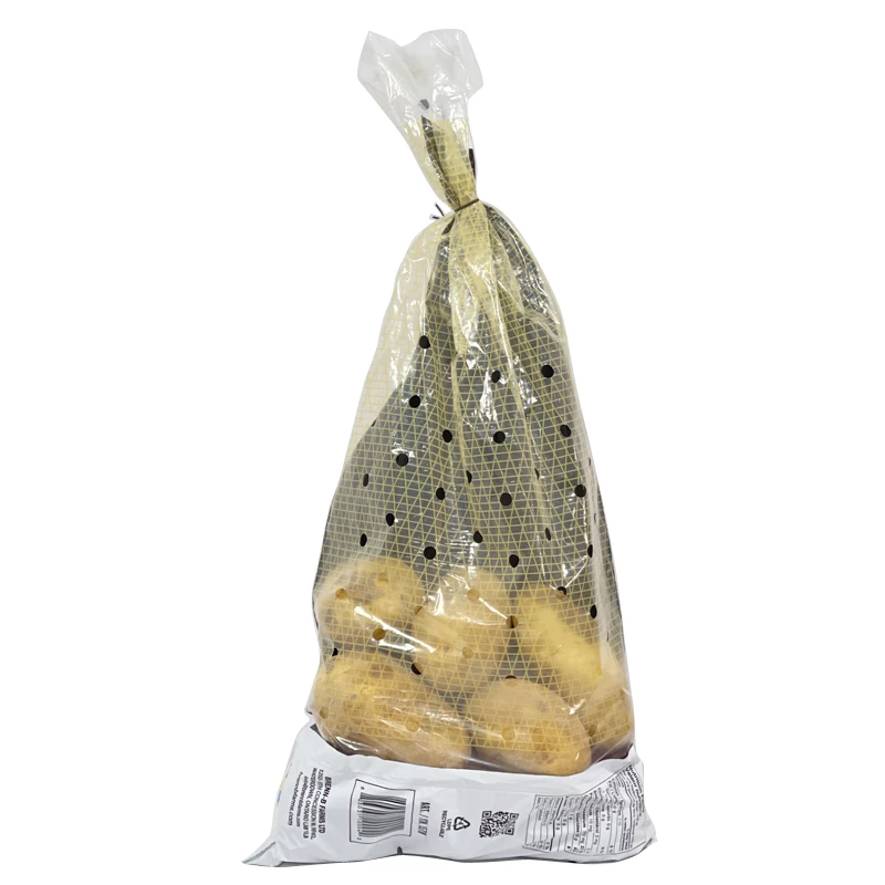 Potato Orange Lemon Garlic & Shallots Nuts Onions Citrus Fruits Half-N-Half® Bags Light-Blocker Film Up To 10 Mesh Colors Available Automated Packing 1lb-20lb Breathability Air Holes