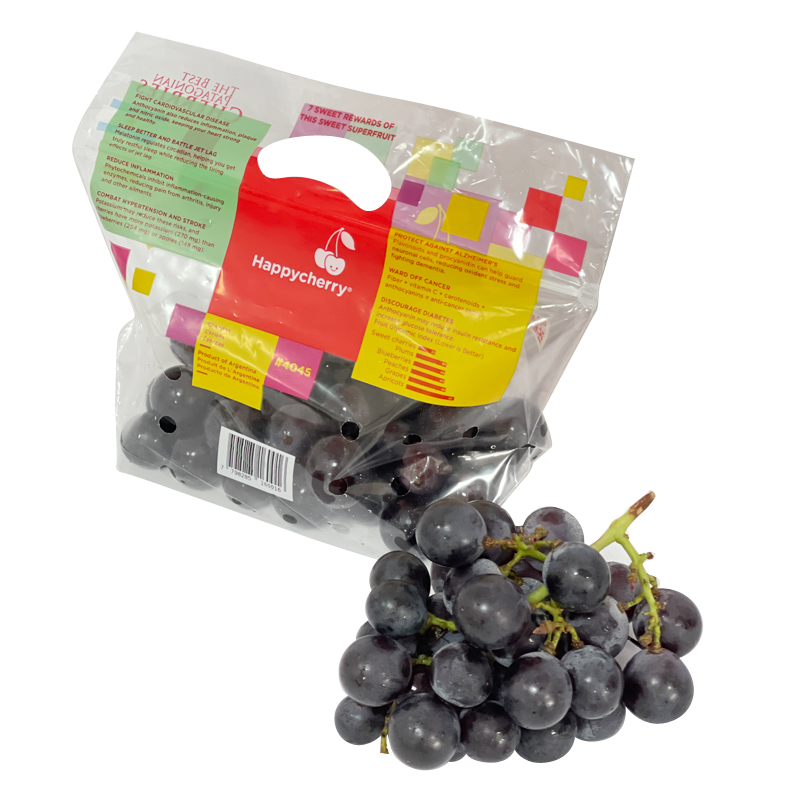 Happy Cherry Fruit And Vegetable Packing Stand Up Zipper Handle On Top Cherry Grape Cucumber Tomato Pear Apple Peppers Plastic Bag With Breathing Holes