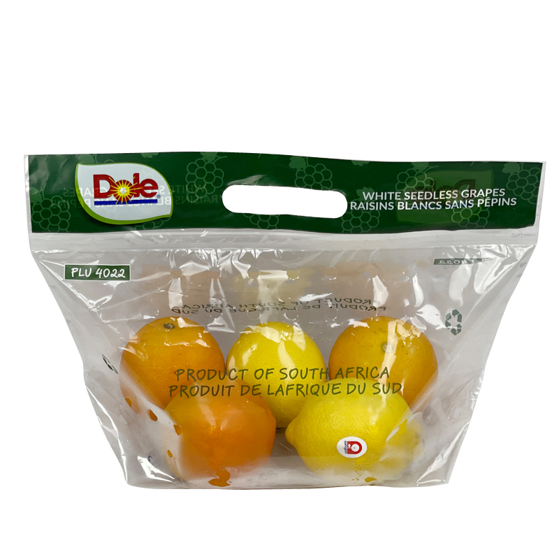 Dole Customized Plastic Stand Up With Air Hole Ziplock Fresh Fruit Vegetable Protecetion Transparent Packaging Bag For Apple Pear Cucumber Cherry Pepper Eggplant Tomato Potato