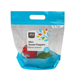 Food Grade Plastic 365 Mini Sweet Peppers Packaging Bag With Handle Stand Up Pouch Bag Air Hole 680g