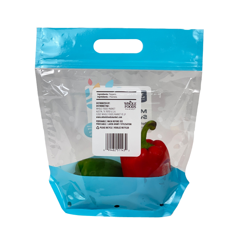 Food Grade Plastic 365 Mini Sweet Peppers Packaging Bag With Handle Stand Up Pouch Bag Air Hole 680g