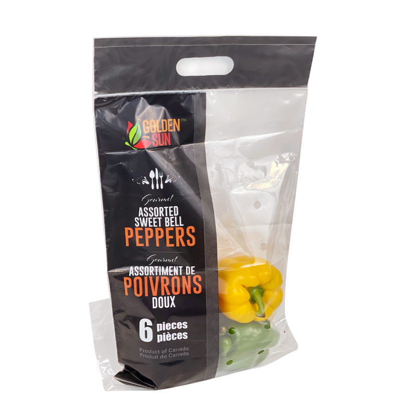 Goldensun Sweet Bell Peppers New Material Custom Print Supermarket Plastic Anti-fog Fresh Fruit Vegetable Packaging Bag With vent Holes