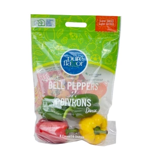 Pure Flavor Bell Peppers Poivrons 6 Count High Quality Custom Size Fruit Vegetable Food Cherry Pepper Cucumber Apple Pear Tomato Potato Eggplant Supermarket Shpopping Fruit Bag With Zipper Air Holes Handle