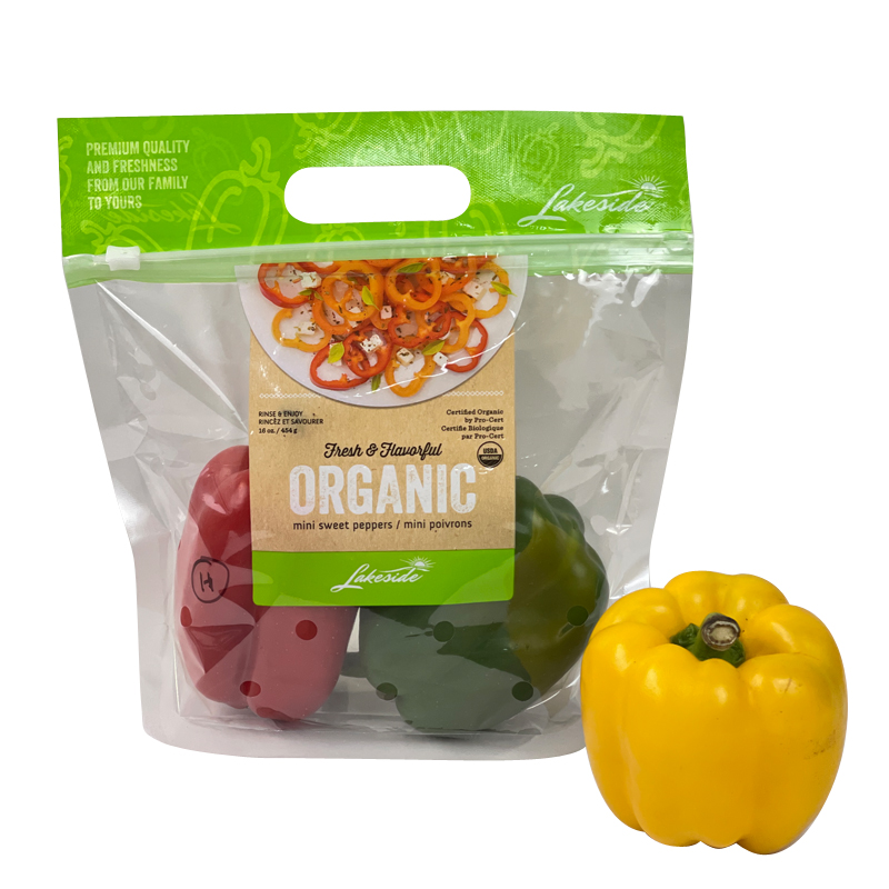 Lakeside Mini Sweet Peppers Packaging Bag Resealable Vent Holes Stand Up Zipper Pouch Fruit Vegetable Packaging Pouch