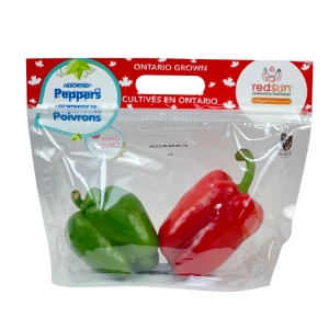 Redsun Assorted Peppers Customized Anti-fogging Logo Printing Environment Friendly 100% Food material Laminated Packaging Bag With Air Holes Handle Zipper