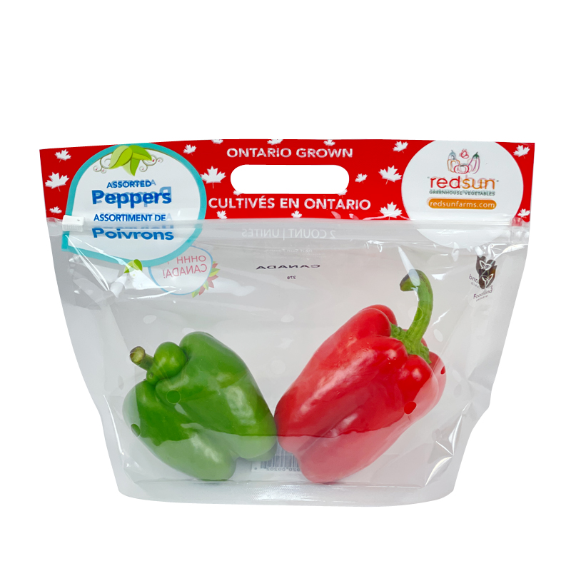 Redsun Assorted Peppers Customized Anti-fogging Logo Printing Environment Friendly 100% Food material Laminated Packaging Bag With Air Holes Handle Zipper