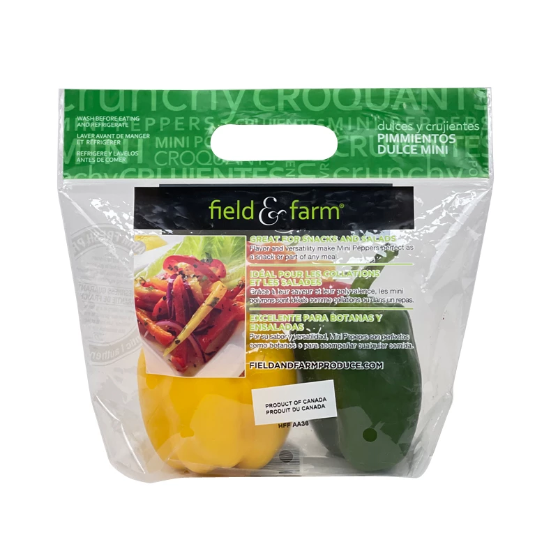 Field Farms Mini Peppers Packaging Bag 1LB 454g Hot Sale Anti-fog Handle Transparent Grape Cucumber Cherry Protection Vegetable Fruit Packing Bag