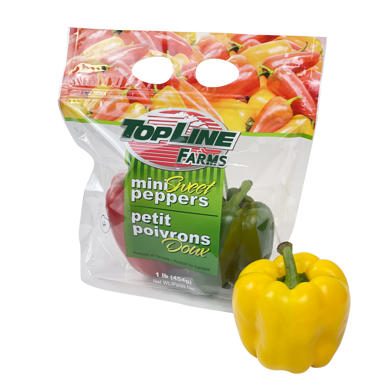 Top Line Farms Mini Sweet Peppers 1lb OEM Custom Printed Stand Up Zipper Resealable Bags For Fruit  Vegetable Packaging