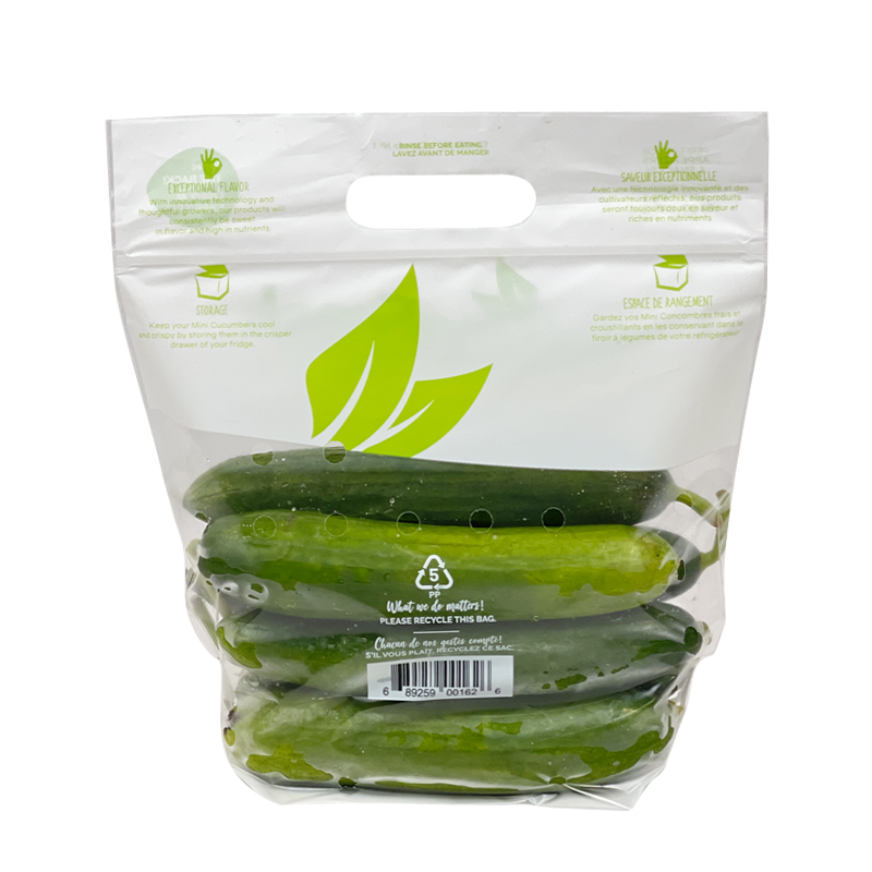 Nature Fresh Mini Cucumbers Packaging Bag Hot Sale Fresh Vegetable Anti-Fog Customized Zipper Keep Fresh Plastic Packing Bag For Fruits Vegetable