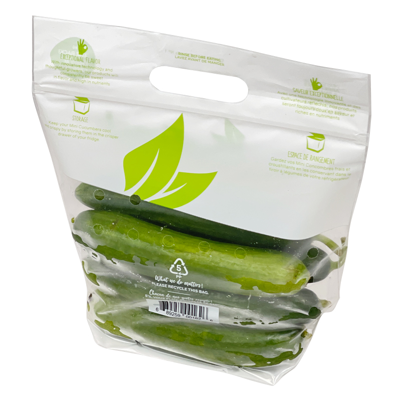 Nature Fresh Mini Cucumbers Packaging Bag Hot Sale Fresh Vegetable Anti-Fog Customized Zipper Keep Fresh Plastic Packing Bag For Fruits Vegetable