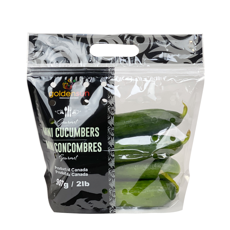 Goldensun Fresh Mini Cucumbers Storage Plastic Bags Tomato Cherry Grape Fresh Vegetable Packaging Bag With Vents
