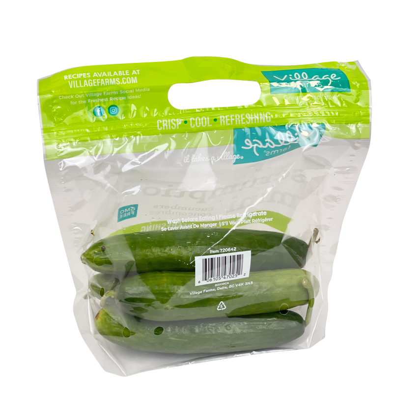 Village Farms Mini Baby Cucumbers Print Your Own Logo Cherry Kiwi Apple Orange Grape Plastic Bag Fruit Vegetable Package Bag With Air Holes