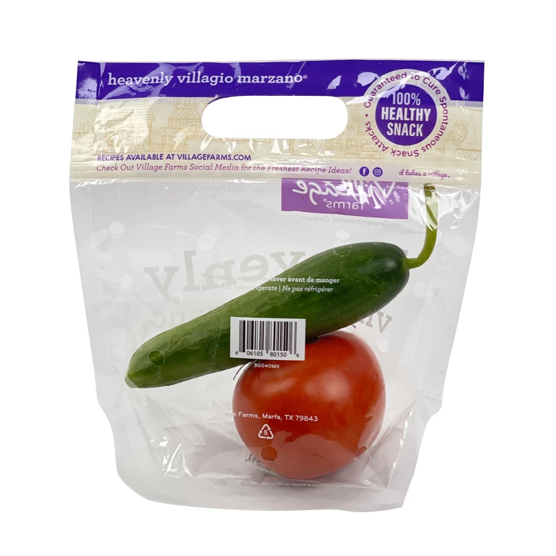 Village Farms Mini San Marzano Tomatoes Freezer Packaging Bag Clear Plastic For Fresh Vegetable and Fruit Packing / Frozen Food Plastic Package Stand Up Pouch With Handle