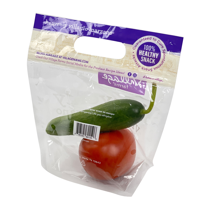 Village Farms Mini San Marzano Tomatoes Freezer Packaging Bag Clear Plastic For Fresh Vegetable and Fruit Packing / Frozen Food Plastic Package Stand Up Pouch With Handle
