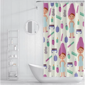 Custom Waterproof Shower Curtain Polyester Digital Printing Without Fading with Holes And hooks Shower Curtain