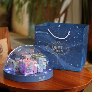 City star moon cake box with LED light, creative gift box, dark blue, night sky, stars