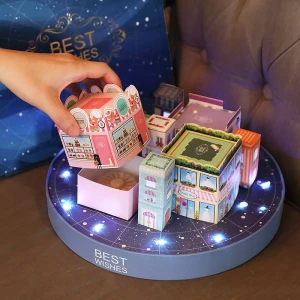 City star moon cake box with LED light, creative gift box, dark blue, night sky, stars