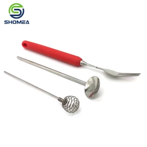 Custom multifunctional stainless steel telescopic tableware with rubber hand