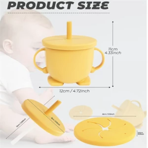 Silicone sippy snack cups with Straws & Snack Lid for baby