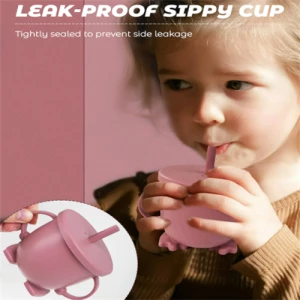 Silicone sippy snack cups with Straws & Snack Lid for baby