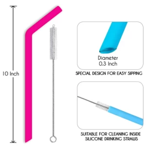 Reusable long flexible silicone drinking straws