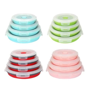 Collapsible silicone foldable bowl with airtight lids for camping