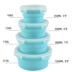 Collapsible silicone foldable bowl with airtight lids for camping