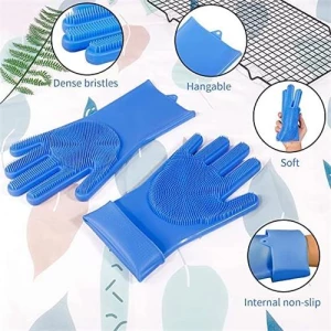 Silicone reusable dishwashing cleaning scub gloves