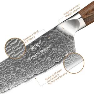 8 Inch Damascus Steel Chef Knife with Japanese VG10 Super Steel Core Kitchen Knives with Wooden Handle